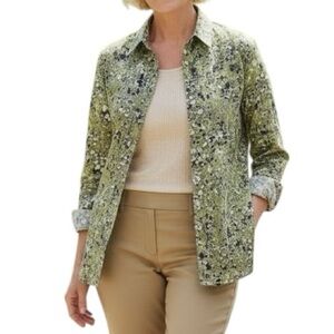 Eddie Bauer Large Green Blue Button Front Long Sleeve Shirt Casual Preppy